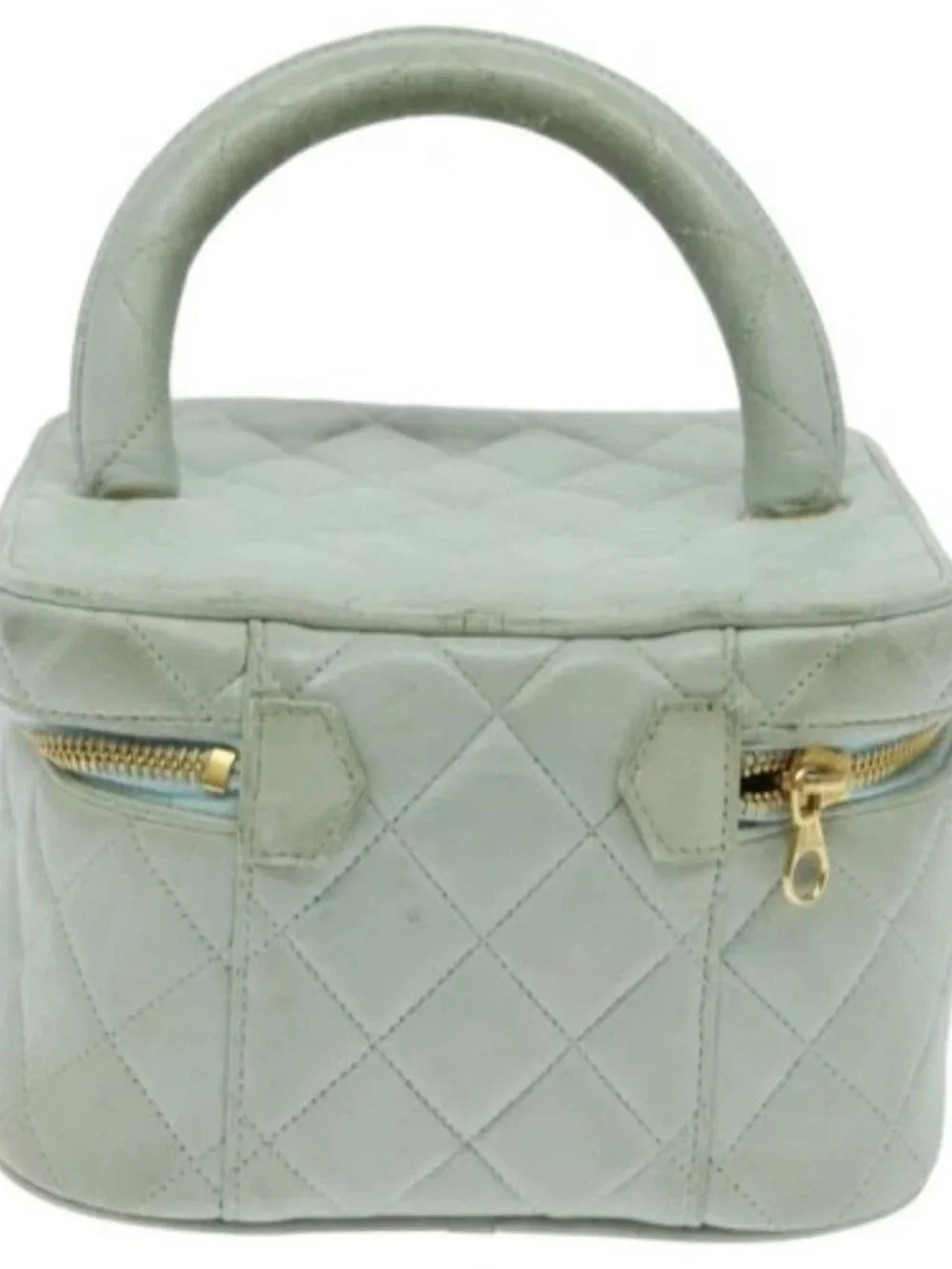 CHANEL Matelasse Vanity Cosmetic Pouch Lamb Skin Blue Gold CC Auth yk15445